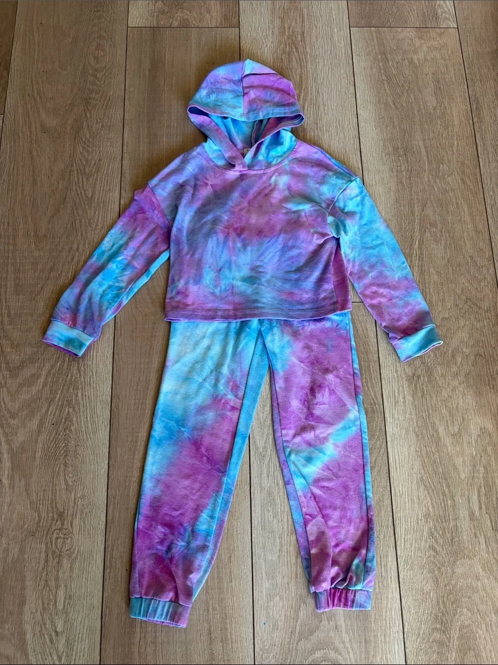 Kids Tie-Dye Hooded Pajama Set - Pink & Blue